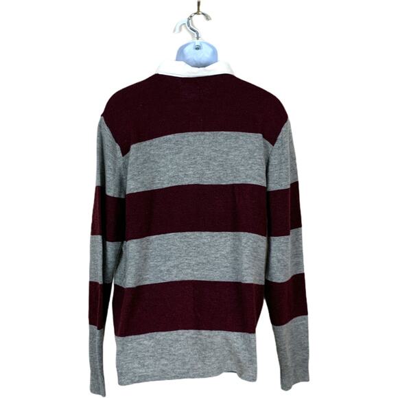 Varsity Stripe Polo Sweater Gray Burgundy XL Quiet Luxury Slate & Stone $158 NEW - Picture 3 of 5
